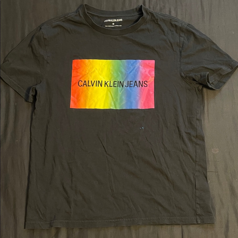 Calvin Klein Jeans Black Tee with Rainbow Logo